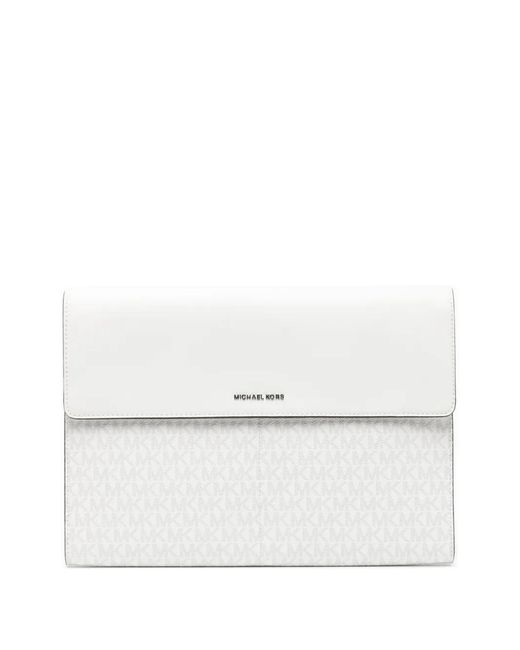 Michael Kors White Signature-Logo Laptop Bag