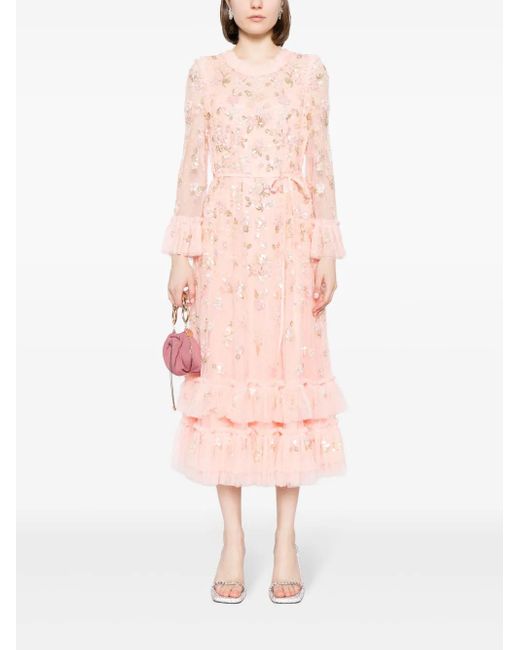 Needle & Thread Pink Sequin Bloom Tulle Midi Dress