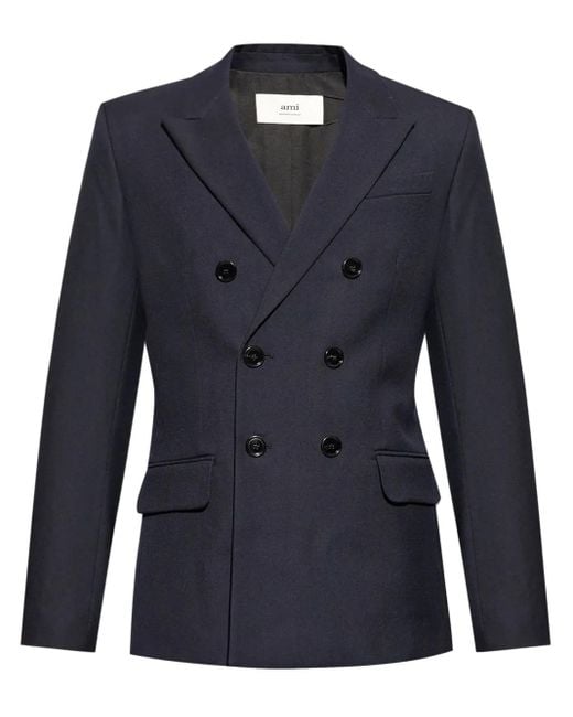 AMI Blue Double-Breasted Blazer for men