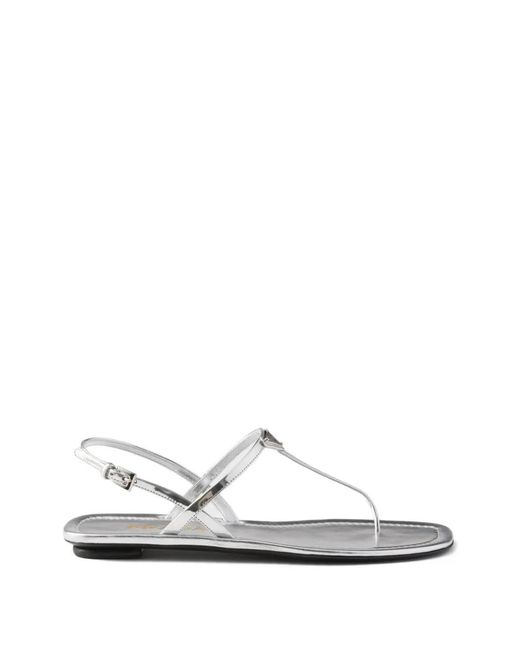 Prada White Triangle-Logo Thong Sandals