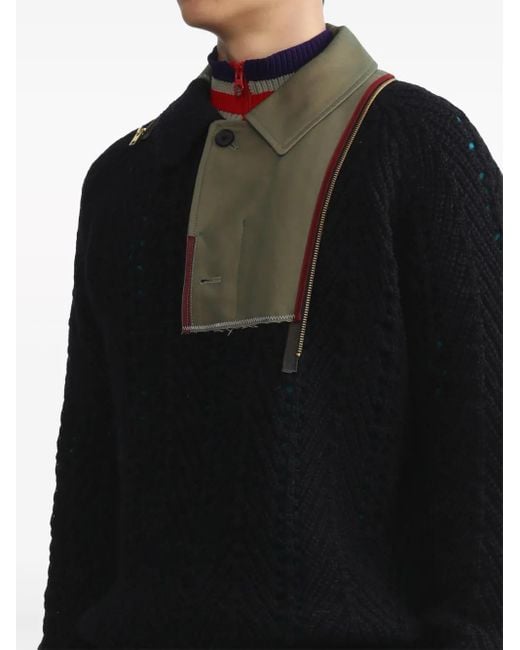 Kolor Black Patchwork Pointelle-Knit Jumper for men