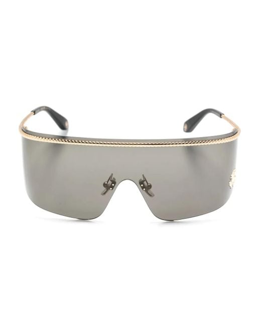 Roberto Cavalli Gray Logo-Plaque Shield-Frame Sunglasses