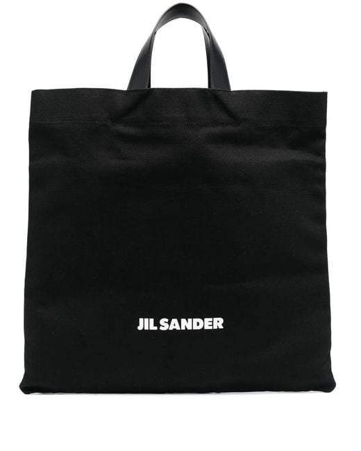 Jil Sander Black Logo-Print Tote Bag