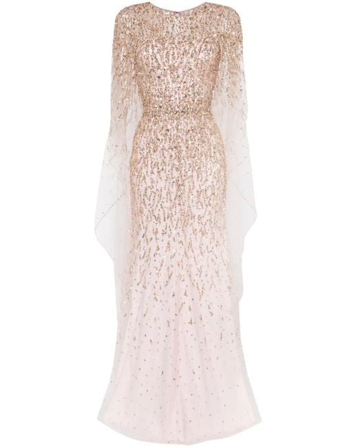 Jenny Packham Pink Delphine Sequinned Cape Gown