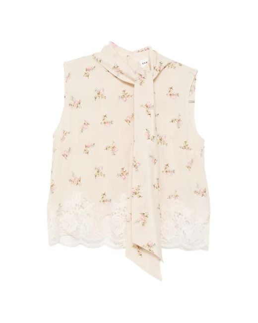 P.A.R.O.S.H. White Floral-Print Lace-Trim Blouse