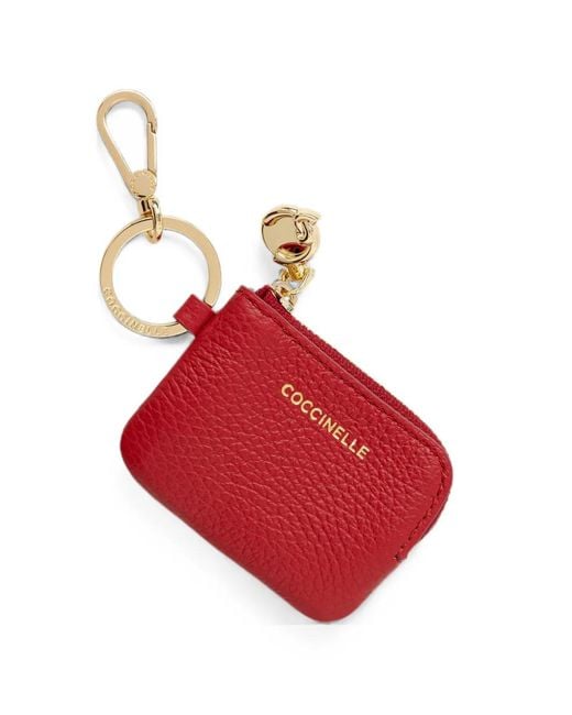 Coccinelle Red C-Me Softy Logo-Print Grained-Leather Keyring
