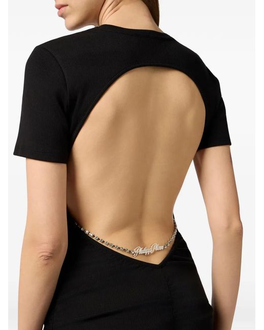 Philipp Plein Black Ppen Back Mini T-Shirt Dress Signature Pendant