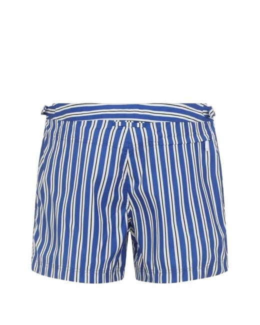 Tom Ford Blue And Lightweight Nylon Swim Shorts With Regimental Striped Print And Waist Straps for men