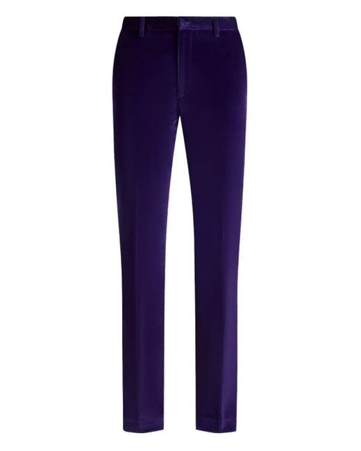 Etro Blue Stretch Velvet Tailored Trousers for men