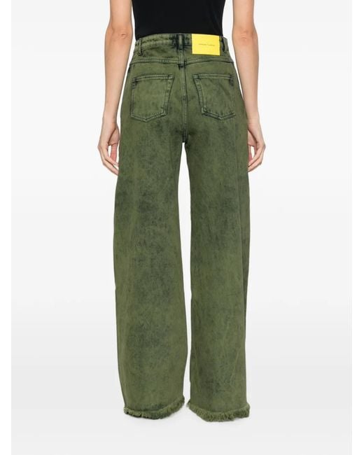 Marques'Almeida Green Khaki-Wash Frayed Jeans