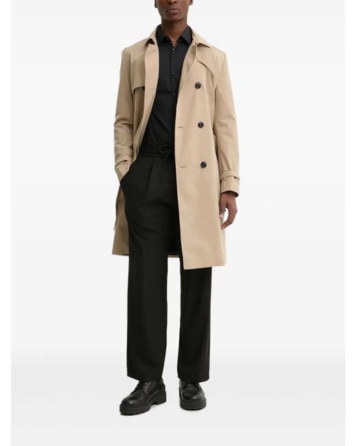 HUGO White Double-Breasted Belted Trench Coat for men