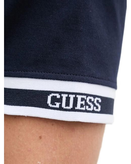 Guess Blue Logo-Patch Striped-Trim Polo Shirt for men