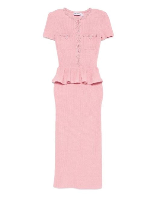 Self-Portrait Pink Peplum Midi Dress