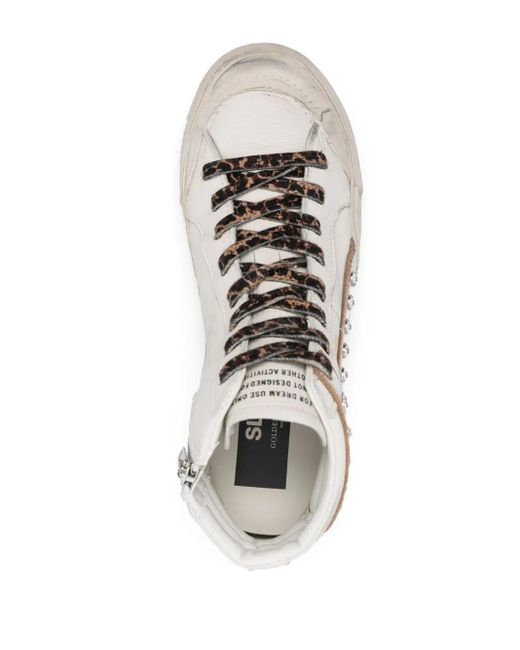Golden Goose Deluxe Brand White Slide Crystal-Embellished Hi-Top Sneakers