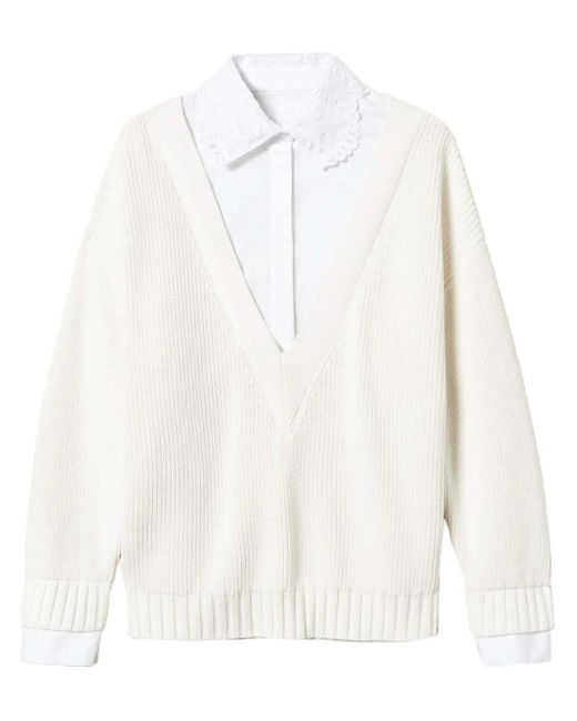 Twinset White Shirt-Detail Sweater