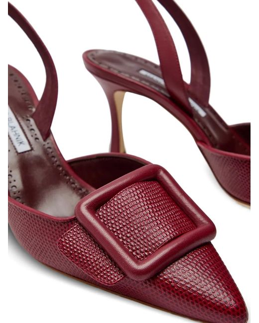 Manolo Blahnik Red Mayslibi Buckle-Detail Heeled Pumps