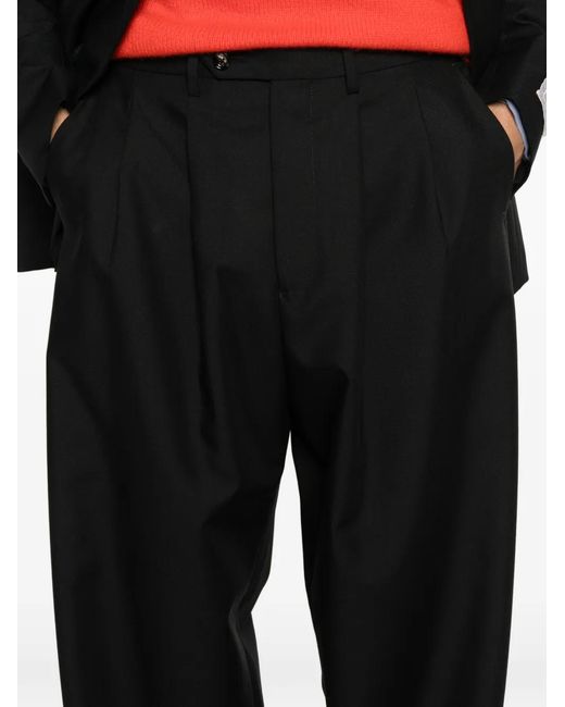 LC23 Black Pleated Wool Trousers for men