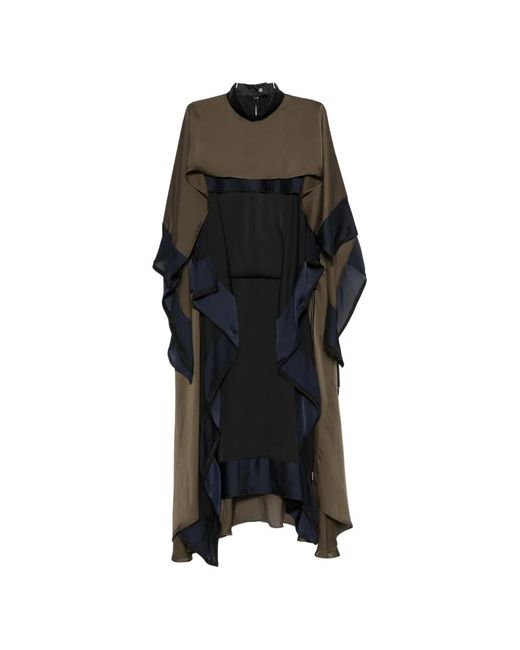 Sacai Black Ruffled Layered-Design Asymmetric Dress