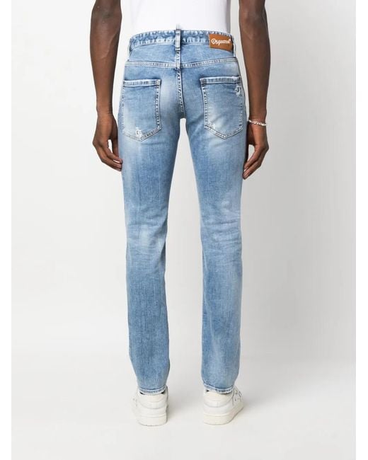 DSquared² Blue Distressed Straight-Leg Jeans for men