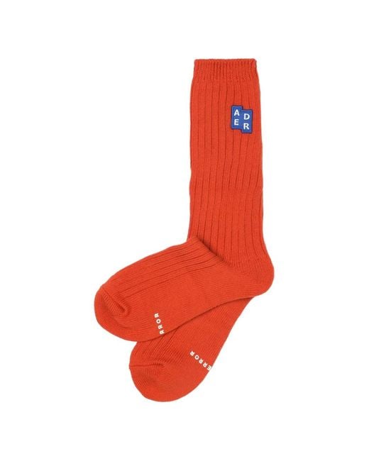 Adererror Orange Ribbed Patch Socks