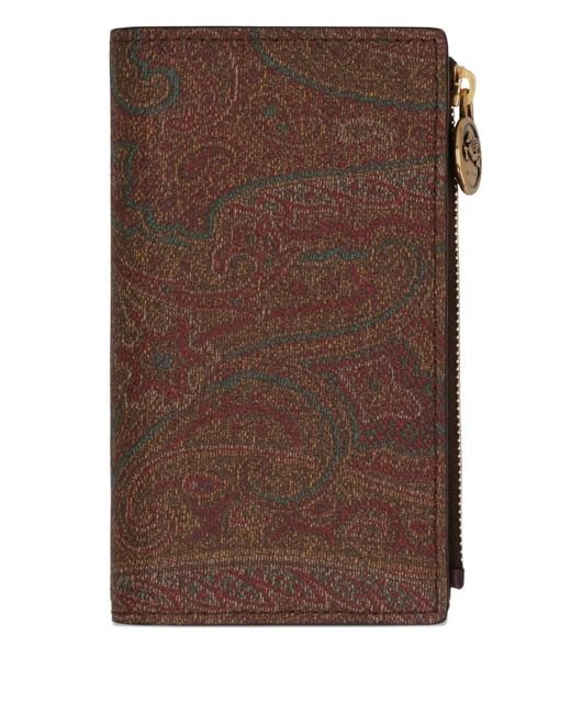 Etro Brown Paisley Zip Wallet