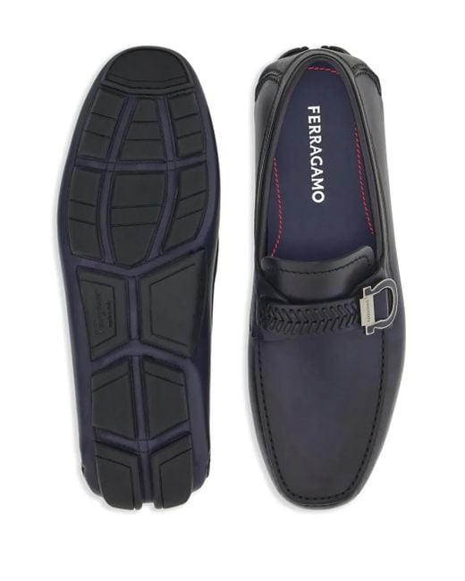 Ferragamo Blue Gancini-Plaque Leather Driver Shoes for men