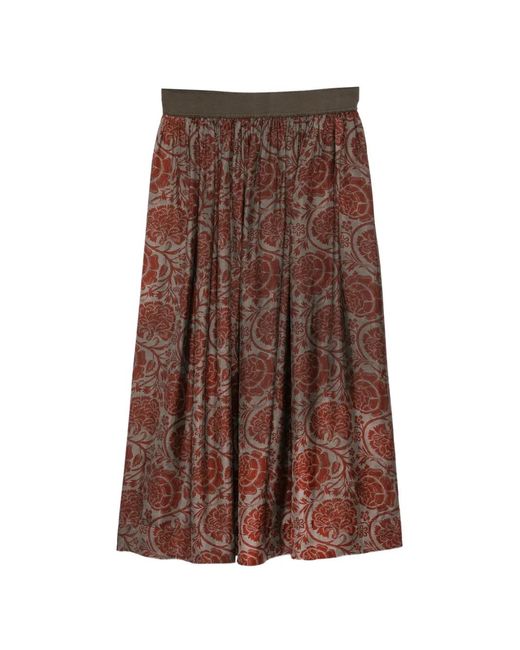 Uma Wang Brown Floral-Print Flared Skirt