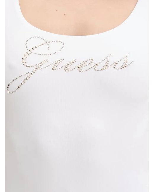 Guess White Annalisa Logo-Stud Swimsuit