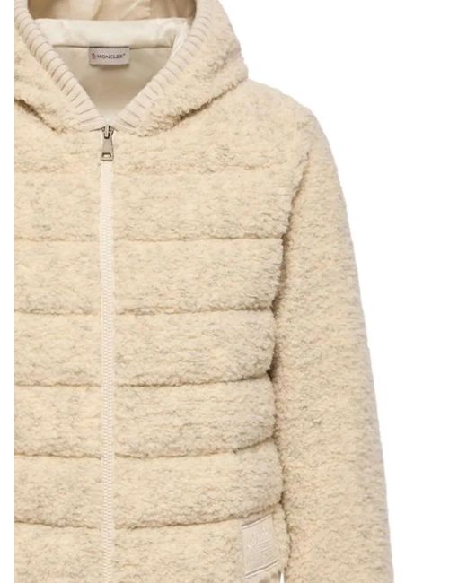 Moncler Natural Fleece-Texture Logo-Patch Puffer Jacket