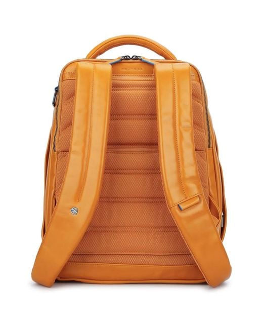 Piquadro Orange Leather Backpack