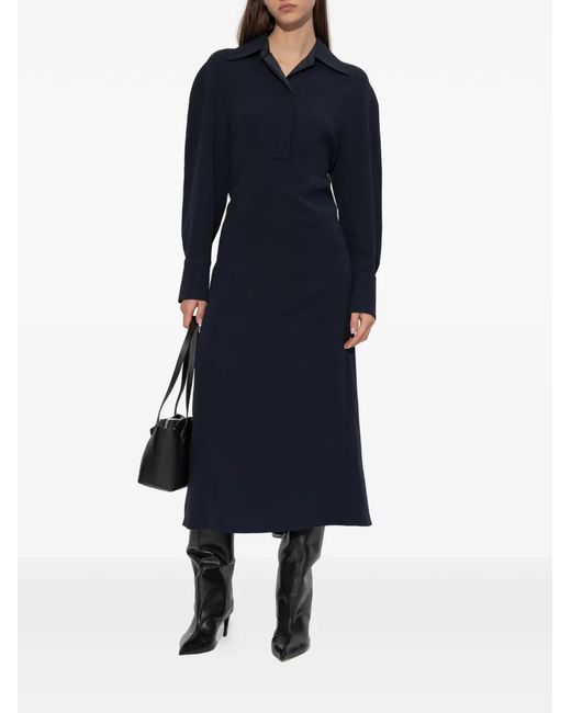 Victoria Beckham Women's Blue Collared Long-Sleeve Dress Victoria Beckham Women's Blue Collared Long-Sleeve Dress