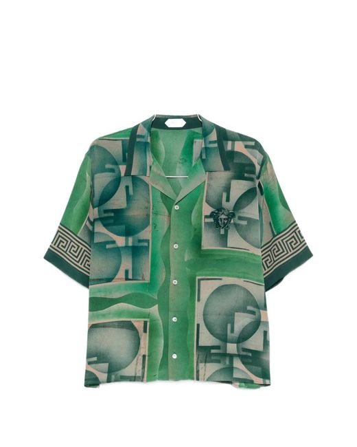 Versace Green Chemise À Imprimé Greca Et Tête De Méduse for men
