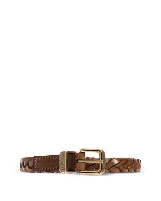 Etro Brown Braided Detailed-Buckle Leather Belt