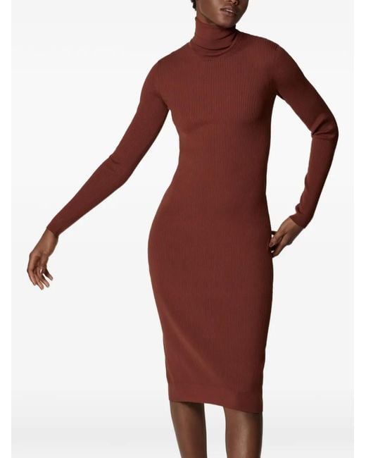 Another Tomorrow Red Ribbed-Knit Turtleneck Dress