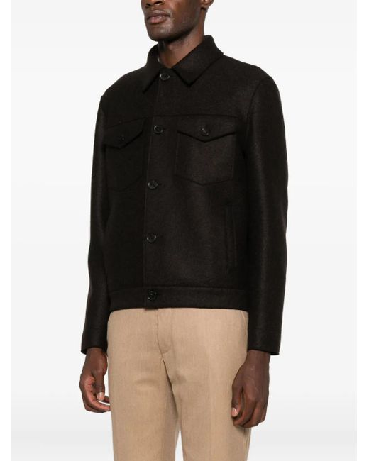 Harris Wharf London Black Buttoned Chest-Pocket Jacket for men