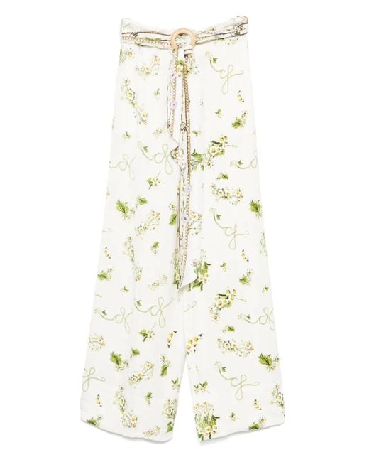 Camilla White Floral-Print Wide-Leg Trousers