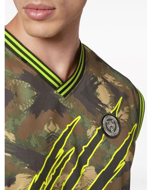 Philipp Plein Green Logo-Print Camouflage Tank Top for men