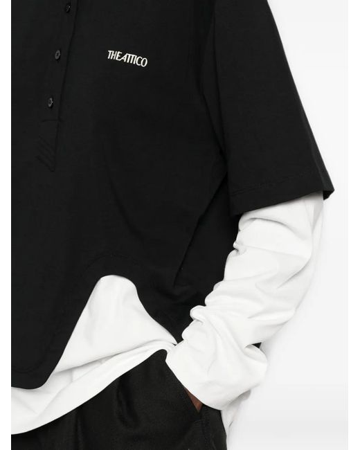 The Attico Black T-Shirt Asymétrique À Design Superposé