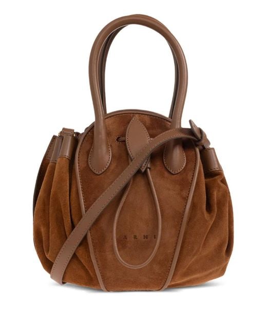 Marni Brown Suede Tulipea Small Handbag