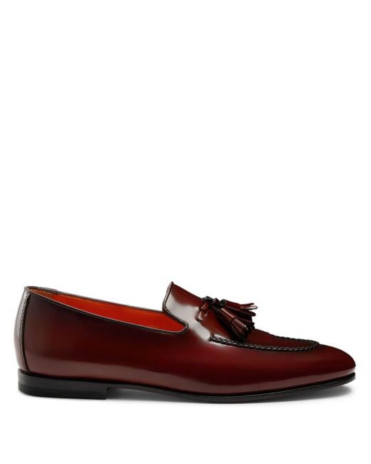 Santoni Red Tassel-charm Leather Loafers for men