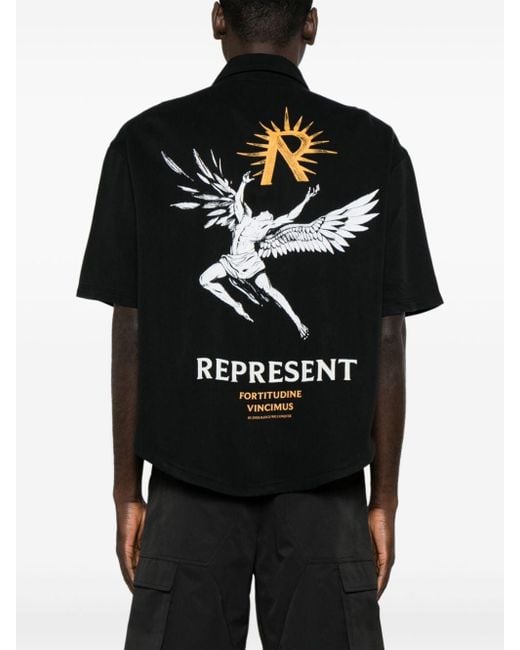 Represent Druckknopf-Hemd mit Icarus-Print in Black für Herren