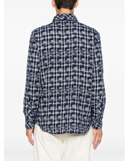 God's True Cashmere Blue Shibori Plaid Cashmere Shirt for men