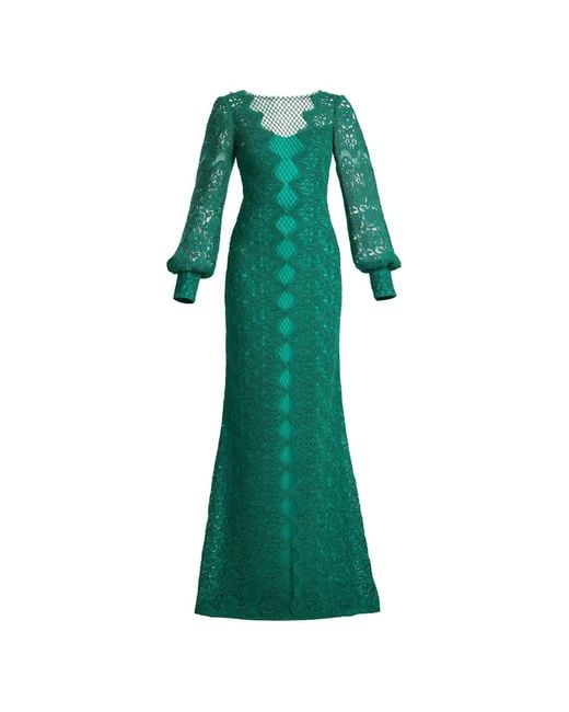 Tadashi Shoji Green Lace Long-Sleeved Dress