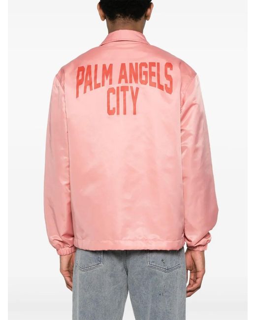 Palm Angels Pink Logo-Print Gabardine-Weave Jacket for men