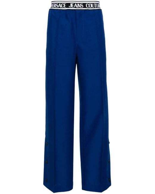 Versace Jeans Couture Blue Logo-Waistband Wide-Leg Trousers for men