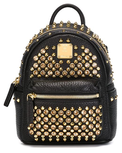 MCM Black Mini Studded Backpack