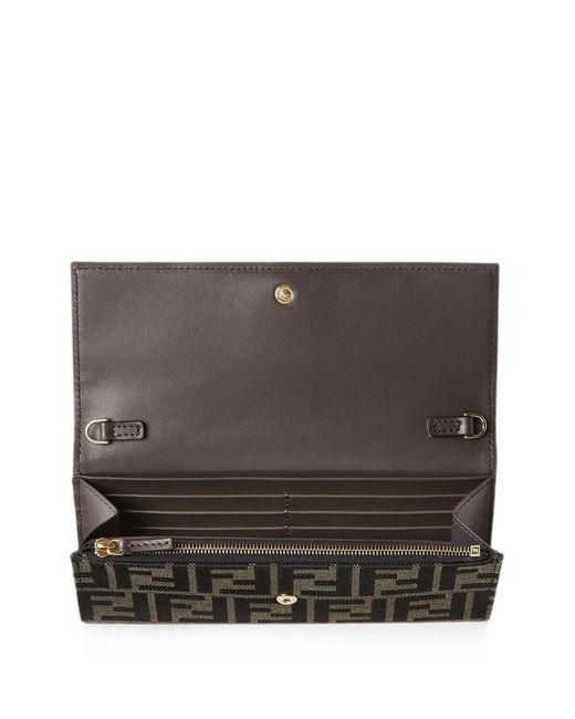 Fendi Gray Tube Continental Logo Chain Wallet
