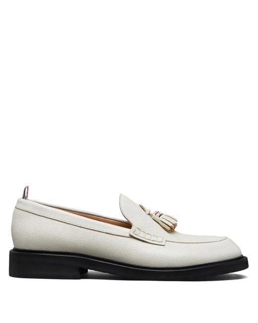 Thom Browne White Pebble Grain Rwb Rubber Sole Tassel Loafers for men