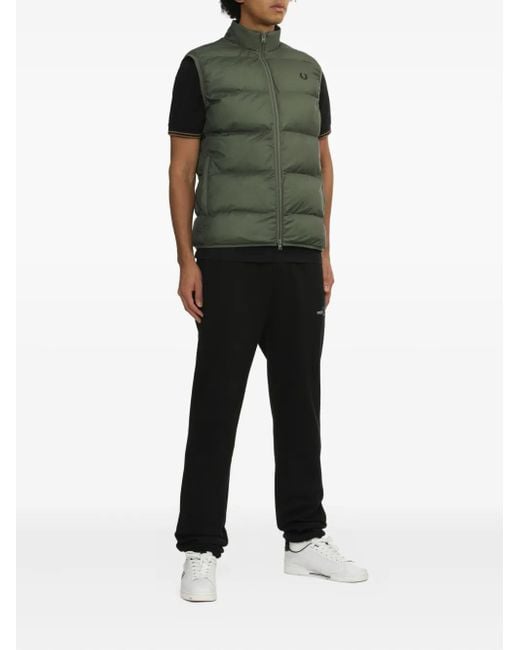 Fred Perry Green Quilted Puffer Vest for men