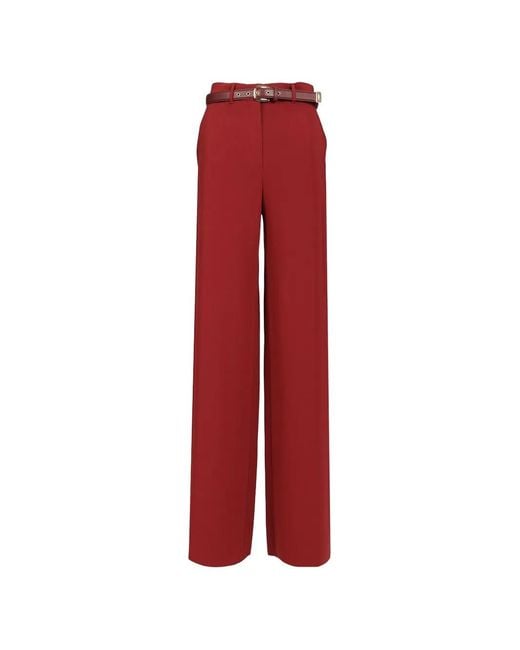 Max Mara Red Belted Wide-Leg Trousers